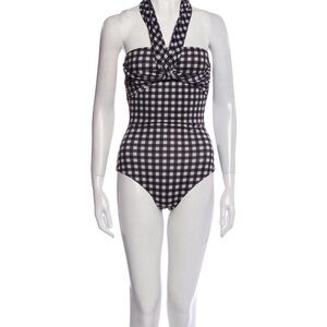 Silvia Tcherassi Women’s Size XS One Piece Swimsuit in Plaid Black Stretch